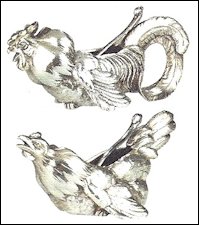 Cockerel and Hen Salt Cellars (von Habsburg, Fabergé, 2000, 111, Private Collection)