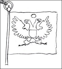 Sketch of the Flag-shaped Jetton with a Double-headed Eagle Based on Putyatin's Drawing (Courtesy of the Authors)