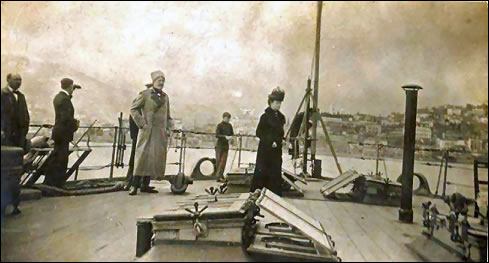 The Dowager Empress and Grand Duke Nicholas Nicholaievich, Jr., Departing Yalta Onboard the HMS Marlborough on 8 April, 1919. (Courtesy Royal Russia)