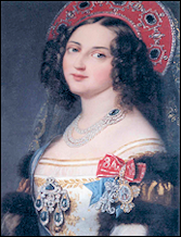 Cipher AME (1825-1826) of Empress Alexandra Feodorovna (1798-1860), Dowager Empress Maria Feodorovna (1759-1828), and Dowager Empress Elizabeth Alekseevna (1779-1826). Portrait of an unknown maid of honor.  Courtesy Peter Collingridge. 