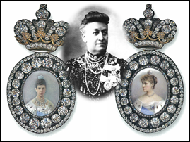 Portrait badge of Empress Maria Feodorovna (1881-1894) and of Empress Alexandra Feodorovna (1894 -1917). Courtesy Sergei Patrikeev. Paired with a photograph of their recipient, E. A. Naryshkina, who received the first in 1891 and the second in 1912. Courtesy the Internet.