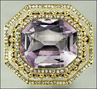 (B) Gold, Diamond, and Amethyst Brooch, Workmaster August Holmström, Circa 1898 (Courtesy Christie's, New York)