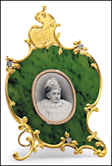 Joan Rivers Sale: Fabergé Nephrite Photograph Frame Presented by Queen Victoria to Queen Louise of Denmark, $245,000. Video with Melissa Rivers (Courtesy Christie’s New York)