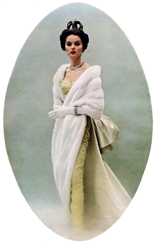 A photo from a Cartier advertisement for 1953. The model is wearing the Russian imperial nupital crown which was owned by Cartier at the time.