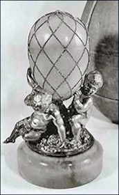 1892 Diamond Trellis Egg Missing It's Surprise with Putti Base, Sotheby's London, 1960 (Archival Photograph)