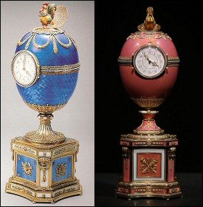 1904 The Chanticleer Egg (Courtesy Tatiana Fabergé) and the 1902 Rothschild Fabergé Egg (Courtesy Christie's)