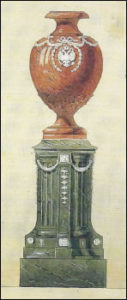 Design Sketch and Fabergé Urn (Courtesy Christie's London and New York Stock Exchange)