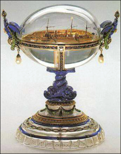 1909 Imperial Standart Egg and the Imperial Yacht Standart (Courtesy Mieks Fabergé Eggs)