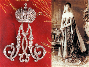 Cipher M (1881-1894) of Empress Maria Feodorovna (1847-1928). Courtesy the descendants of Sophie von Kraemer. Paired with a photograph of Princess E. N. Obolenskaia. Courtesy the Internet.