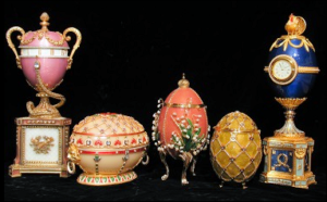 Vivian Alexander Collection - Duchess of Marlborough, Renaissance, Lilies of the Valley, Coronation, and Cockerel Eggs. Géza von Habsburg upon seeing my Lilies of the Valley Egg noticed it had a stand with three legs instead of the four on the original Fabergé egg. He told me the original Fabergé Lilies of the Valley Egg was awarded Best of Show at the 1900 World's Fair in Paris, and the judges at the fair thought the piece was perfect except it would had been even better, if Fabergé had used three legs instead of four. (Caption Details Courtesy of the Author)