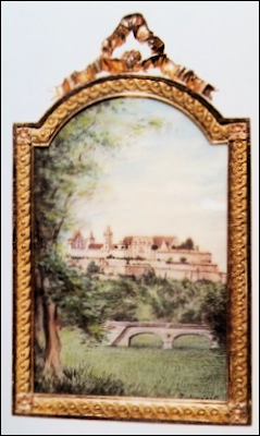 Painted Ivory Miniatures (1 x 11/16", 2.5 x 2.8cm) by Zehngraf. Veste Coburg (left), Palace Church (right), Location Unknown (Courtesy Virginia Museum of Fine Arts) Middle: Postcard of the Fortress Coburg (Private Collection)