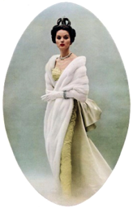A photo from a Cartier advertisement for 1953. The model is wearing the Russian imperial nupital crown which was owned by Cartier at the time.
